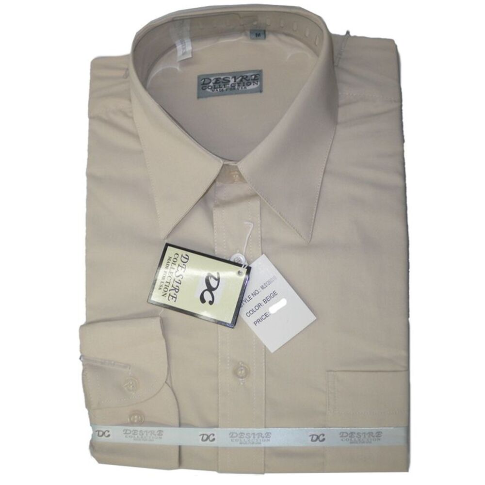 Desire Collection Men's Long Sleeve Classic Fit Pocket Dress Shirt Beige